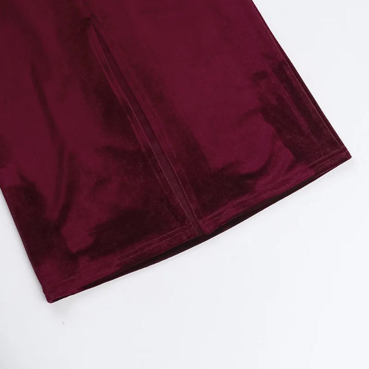 Velvet midi dress with pleats, off-shoulder, and mesh sleeves - Johanna