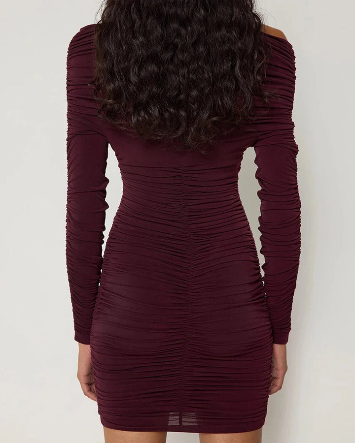 Mini dress with ruching and one off-shoulder sleeve - Sapir