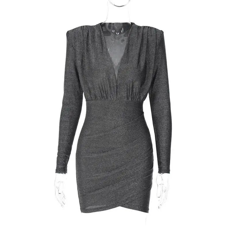Mini Glitter Dress with V-Neck - Maia