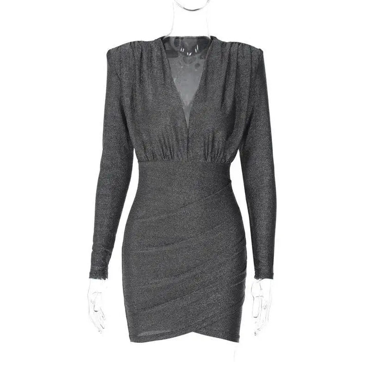 Mini Glitter Dress with V-Neck - Maia