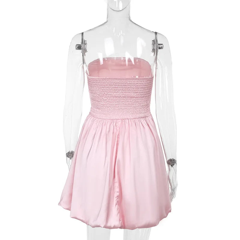 Balloon Cut Strapless Satin Mini Dress - Jimmy