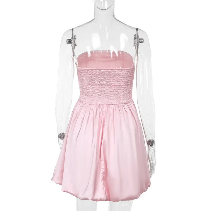 Balloon Cut Strapless Satin Mini Dress - Jimmy