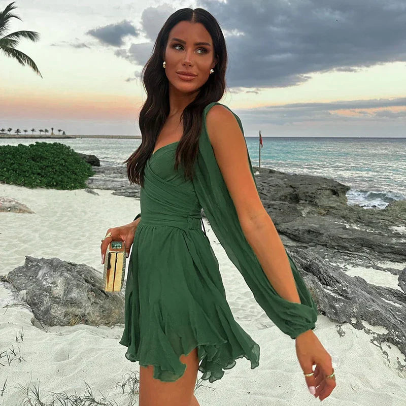 Mini Dress with Ruffle and Open Sleeves - Hallel