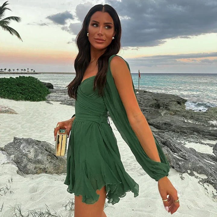 Mini Dress with Ruffle and Open Sleeves - Hallel