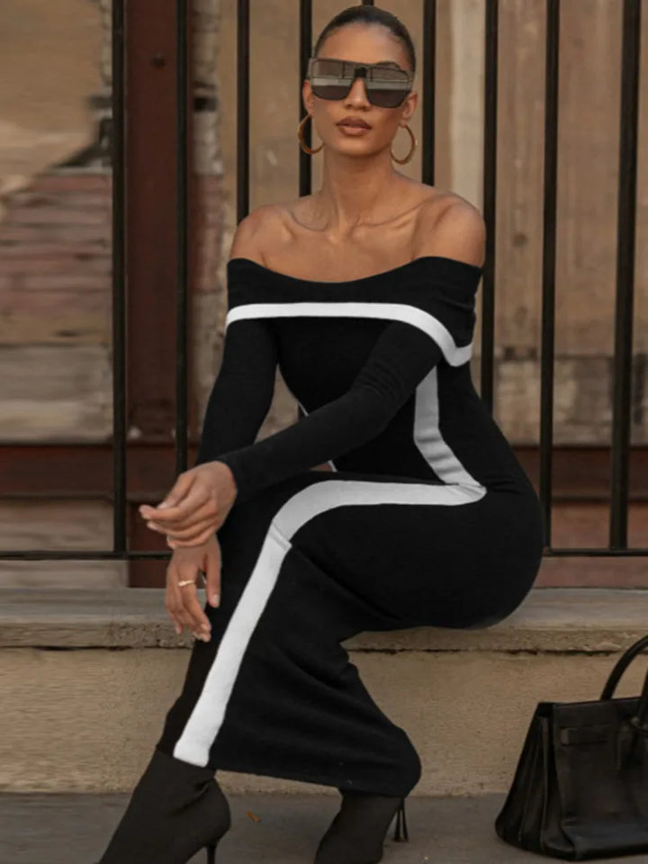 Off-shoulder maxi dress with contour line decoration - Katie