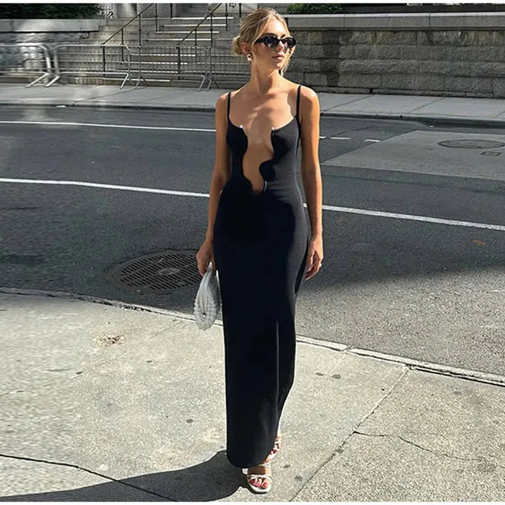 Beach Maxi Dress with Deep Designed Neckline - Ariel