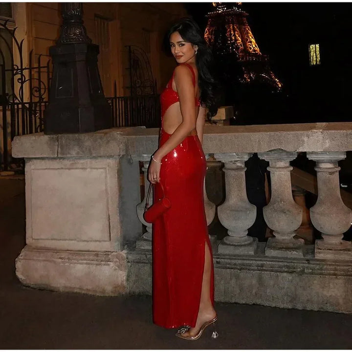 Sequin Maxi Dress with Open Back and Waist - Catalina