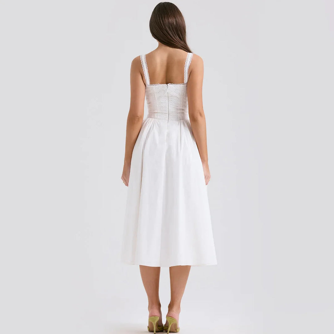 Midi Dress in Country Style with A-Line and Tie Design - SUNRISE