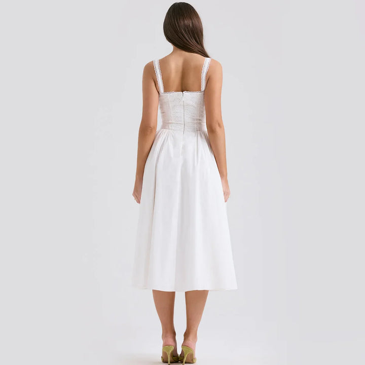 Midi Dress in Country Style with A-Line and Tie Design - SUNRISE