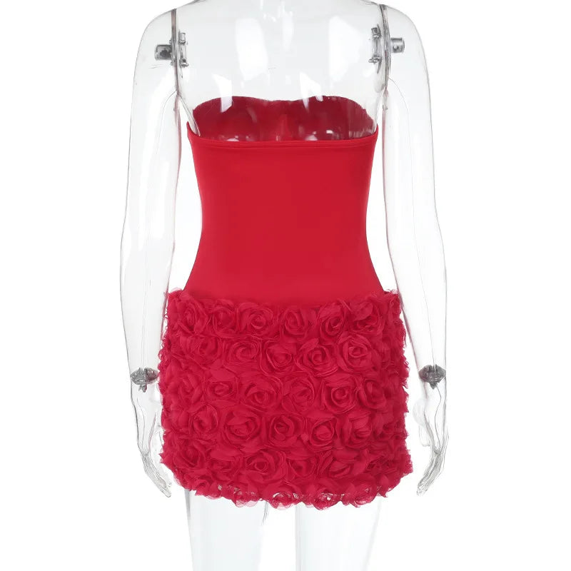 Strapless mini dress with corset design and 3D floral skirt - Loretta