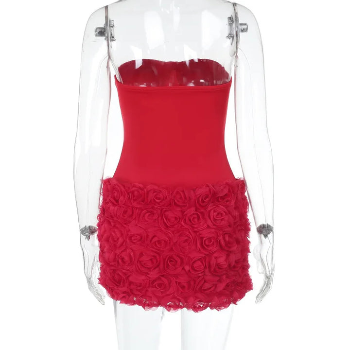 Strapless mini dress with corset design and 3D floral skirt - Loretta