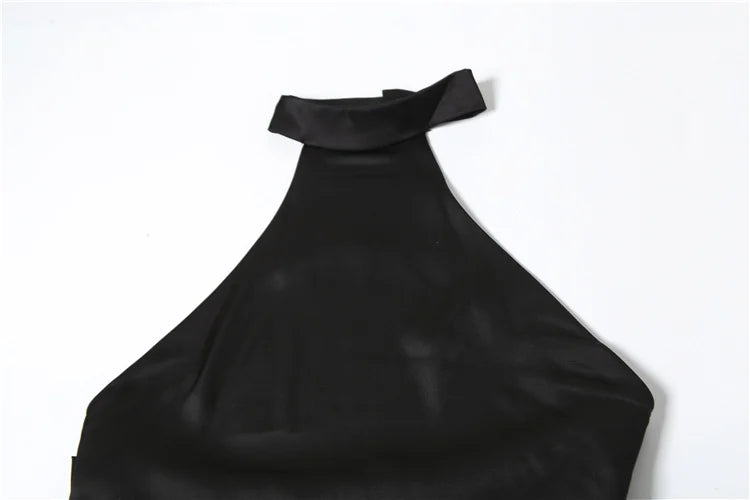 Maxi Satin Dress with Collar and Open Back - Aliya