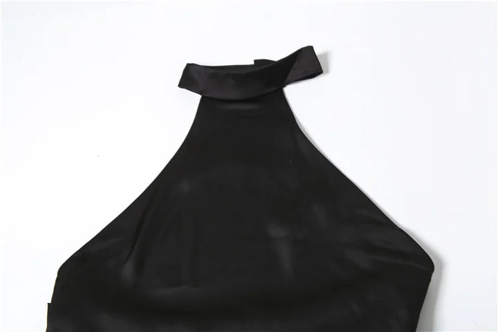 Maxi Satin Dress with Collar and Open Back - Aliya