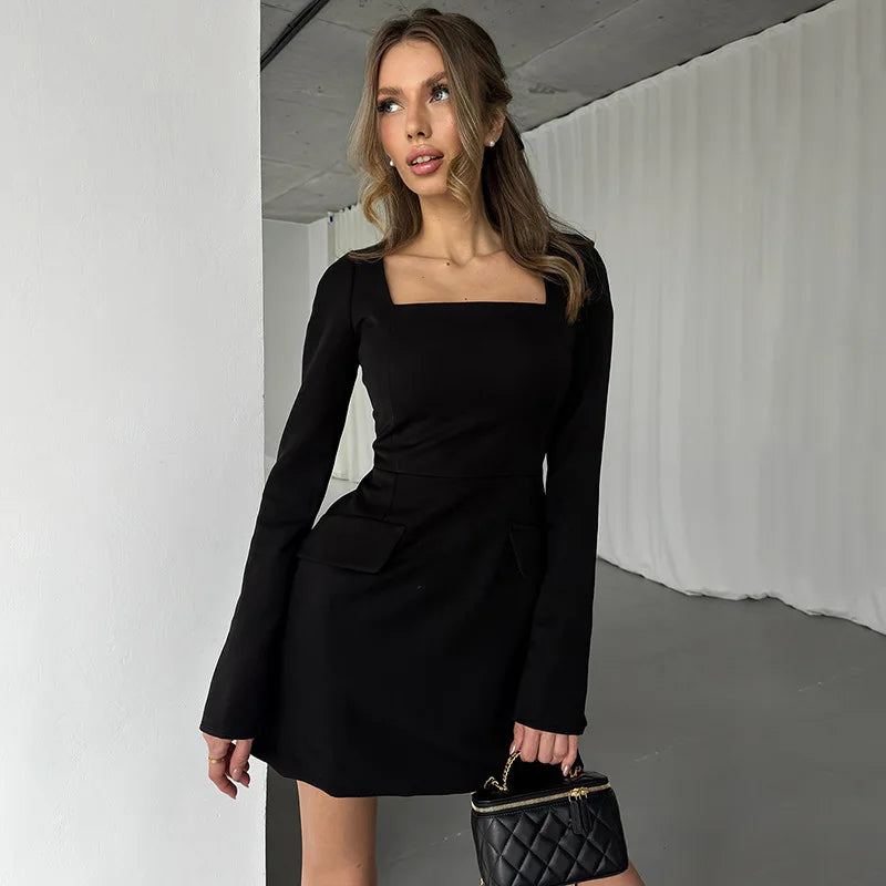 Tailored A-line mini dress with back tie waist and pocket detail - Yar