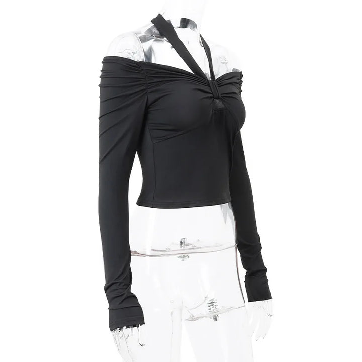 Tight Long Sleeve Shirt with Neck Tie - Penelope