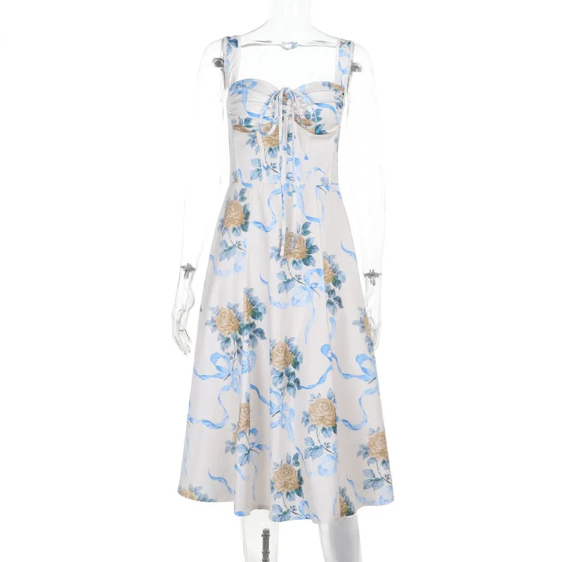 Elegant floral print midi A-line dress - Florine