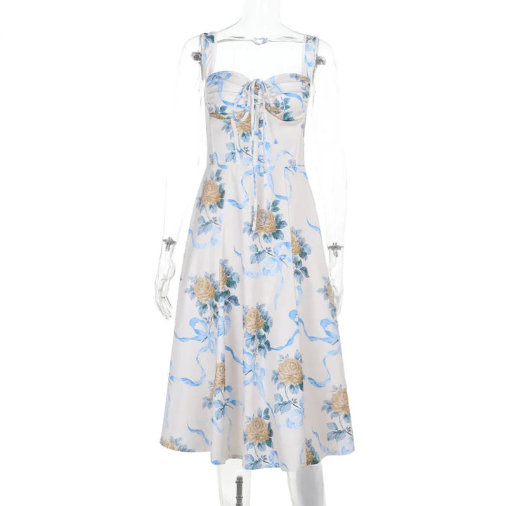 Elegant floral print midi A-line dress - Florine