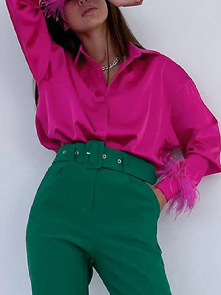 Satin Shirt with Feather Decoration - Mel