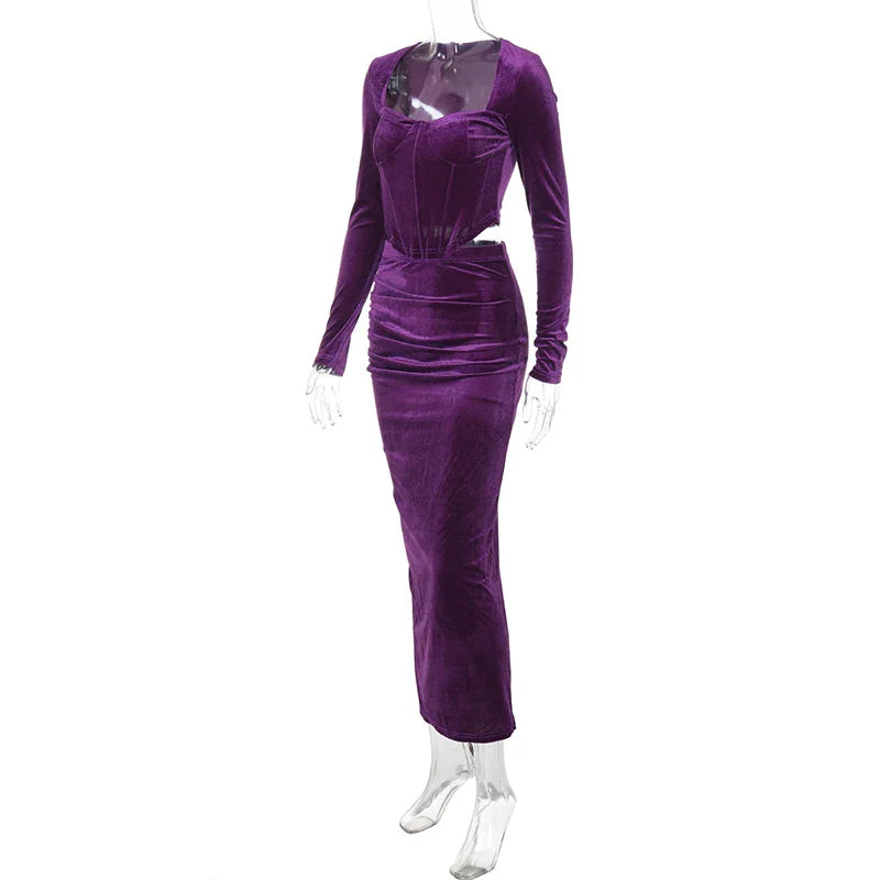 Velvet Two-Piece Set with Fitted Maxi Skirt and Top - Miranda