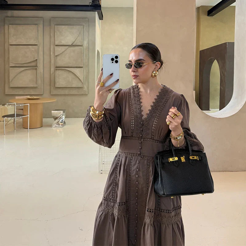 Maxi dress with ruffles and button decoration - Raya