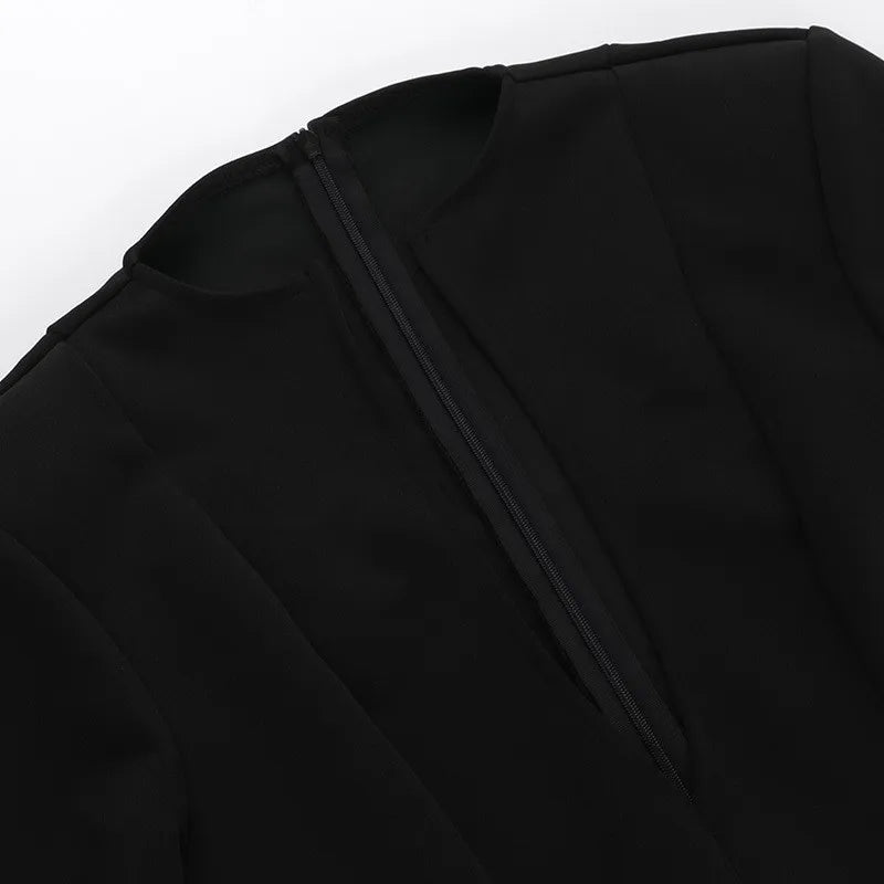 A-Line Mini Dress with Deep Neckline and Pocket Details - Bianca