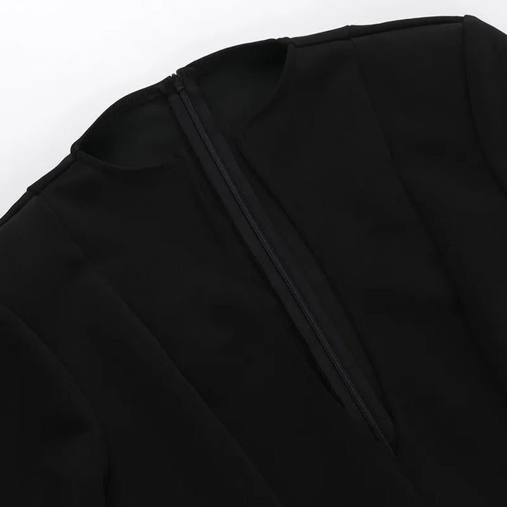 A-Line Mini Dress with Deep Neckline and Pocket Details - Bianca