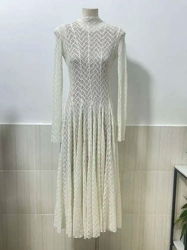Elegant evening maxi dress with woven A-line design - Libby