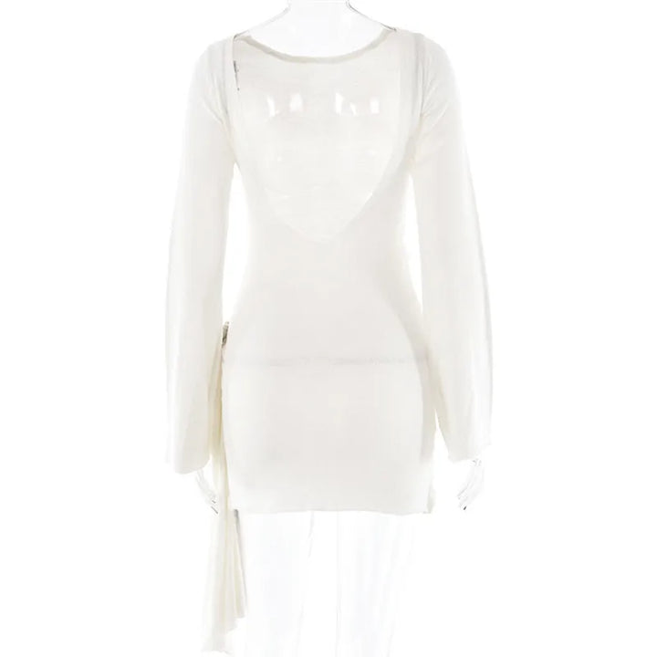 Knitted mini dress with flower and train design and open back - Malia