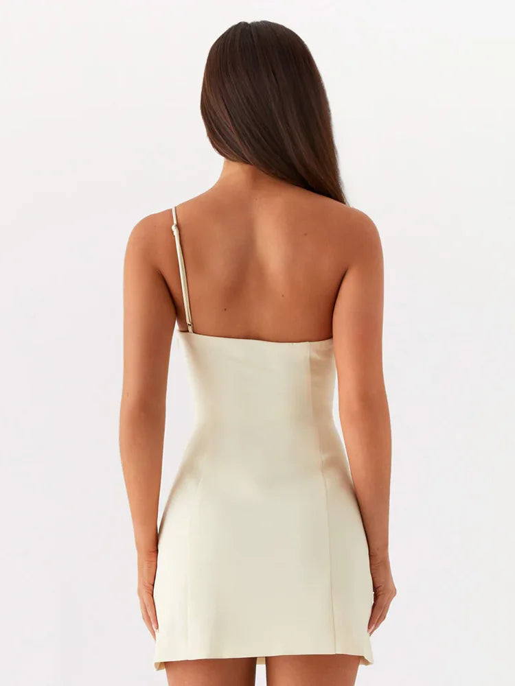 Mini Dress with Floral Applique and One Shoulder Strap - Annika