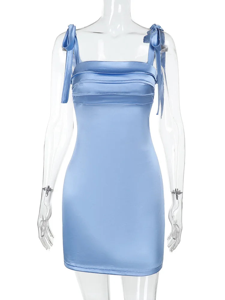Satin mini dress with tie straps and back - Sial