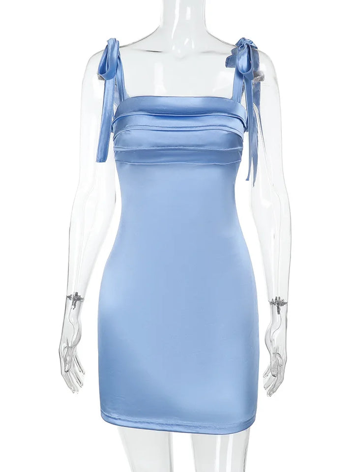 Satin mini dress with tie straps and back - Sial