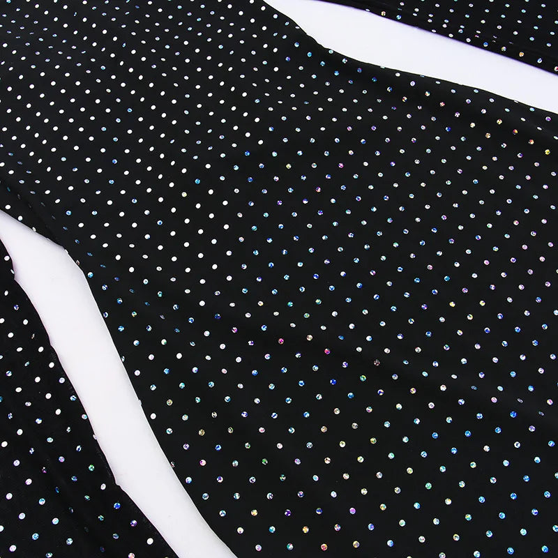 Maxi evening dress with sequins, decorated with a tie neckline - Michaela