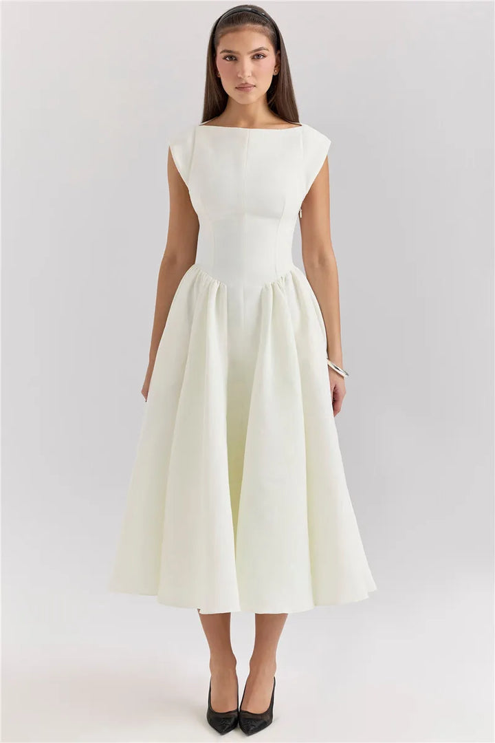 A-Line Midi Dress with Open Back - Rona Lee