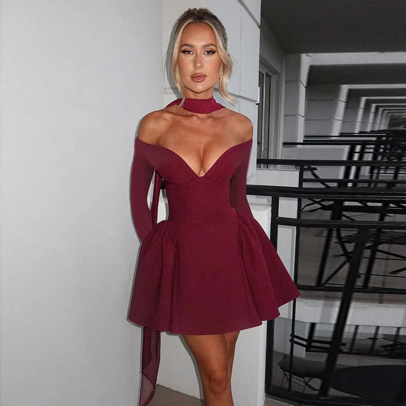 A-Line Mini Dress with Off-the-Shoulder Design - Bailey
