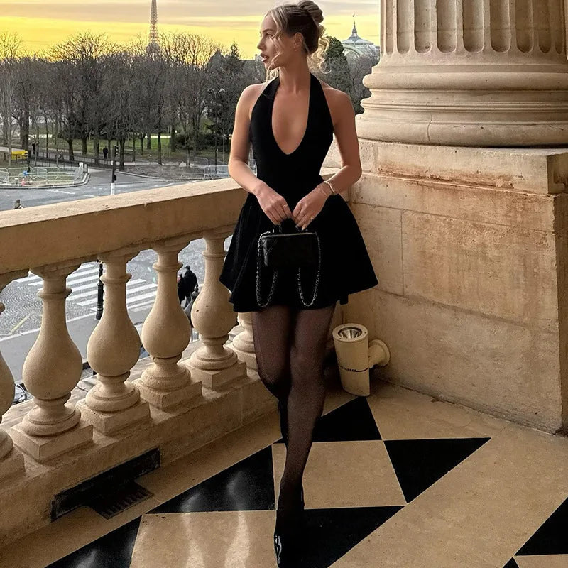 Fitted A-line Mini Dress with V-Neck Collar - Marlowe