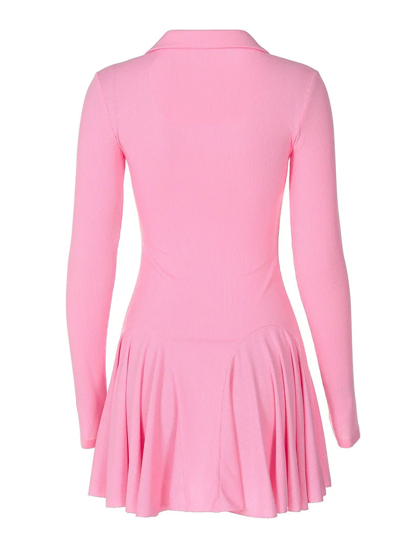 Knitted A-line mini dress with polo collar - Regina
