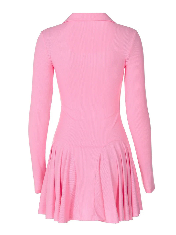 Knitted A-line mini dress with polo collar - Regina