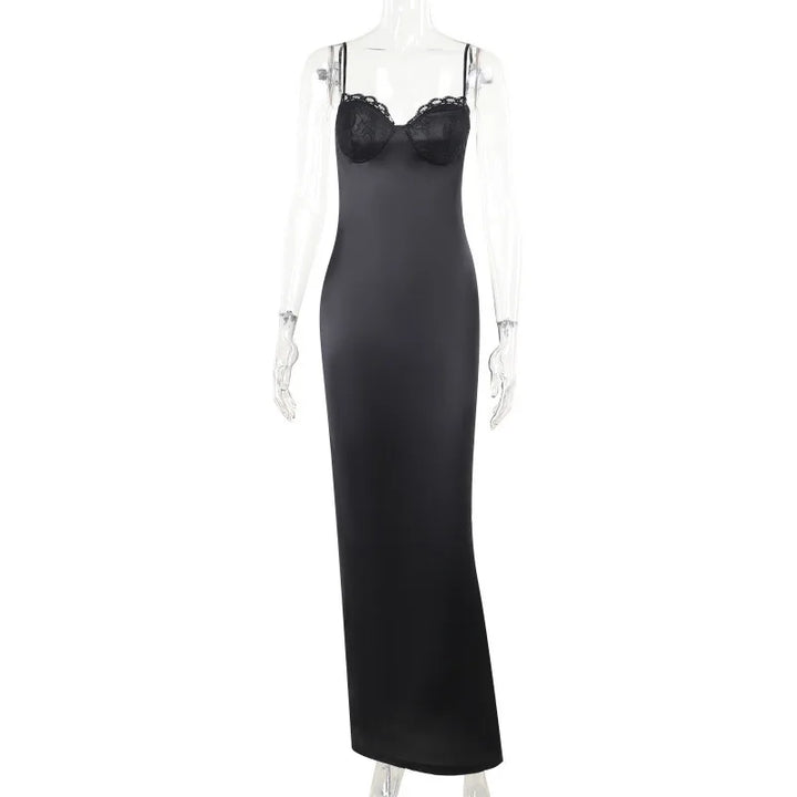 Satin Maxi Dress with Lace Detail - Cassidy