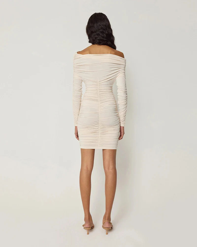 Mini dress with ruching and one off-shoulder sleeve - Sapir