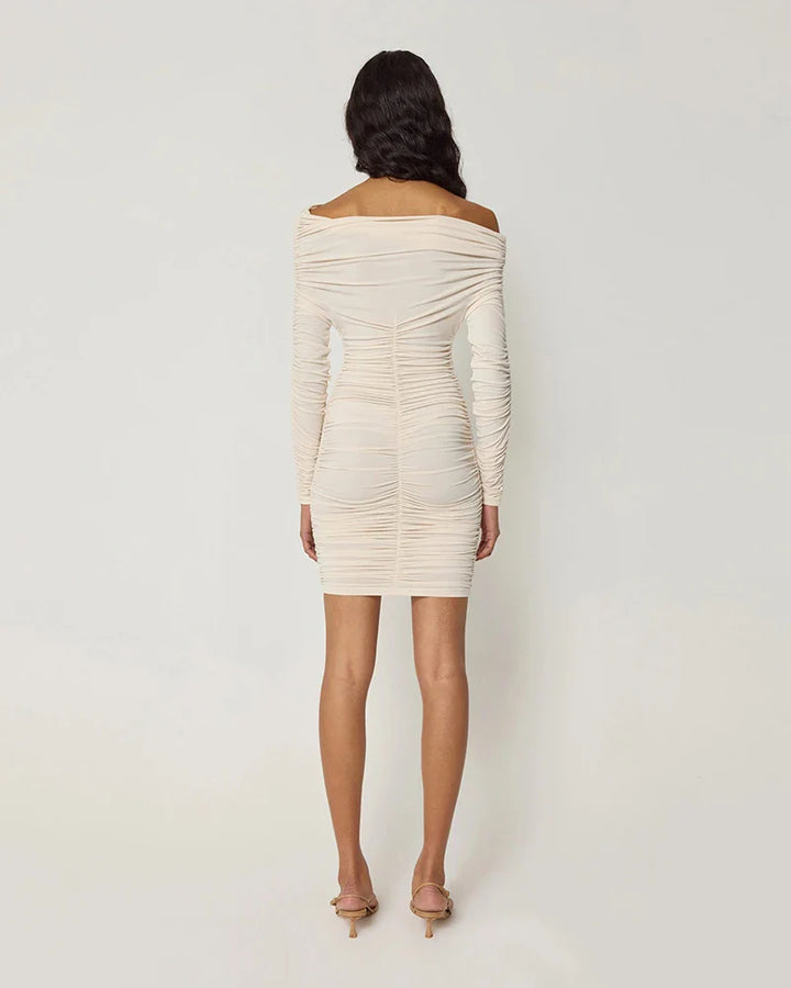 Mini dress with ruching and one off-shoulder sleeve - Sapir