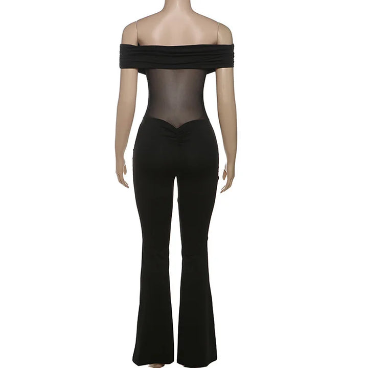 Shaping Fabric Jumpsuit with Mesh and Off-Shoulder Pedal Pusher Pants - Maylin