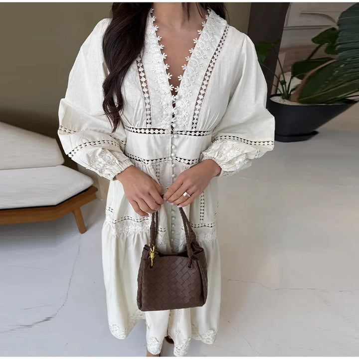 Maxi dress with ruffles and button decoration - Raya