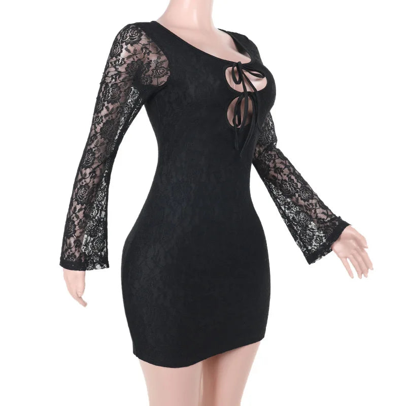 Lace Mini Dress with Tie Details - Lorial