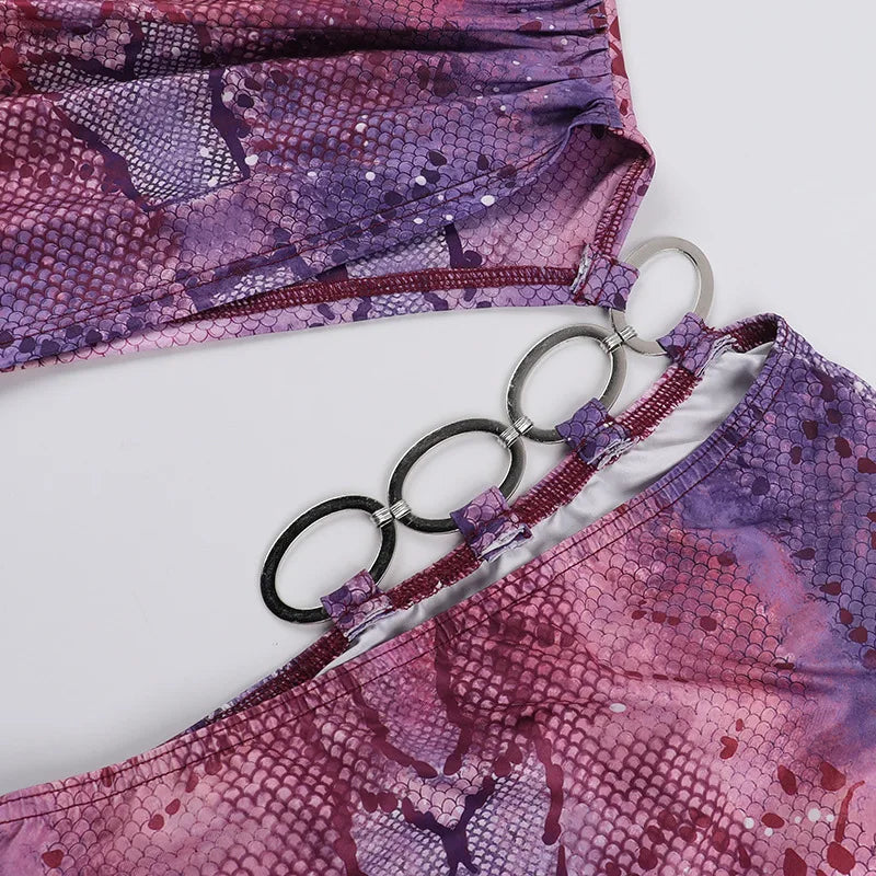 Mini dress with split design and special print with hoop buckle details - Kami