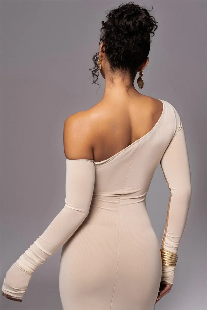 Midi ruched dress with asymmetrical neckline - LOV