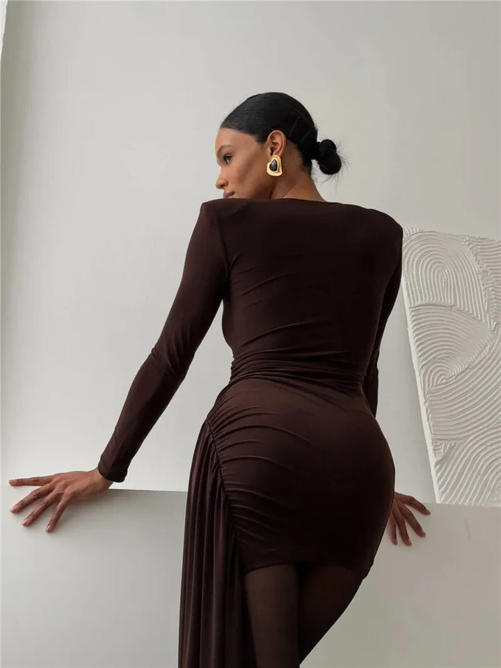 Ruched Mini Dress with Asymmetric Train Decoration - Kamryn