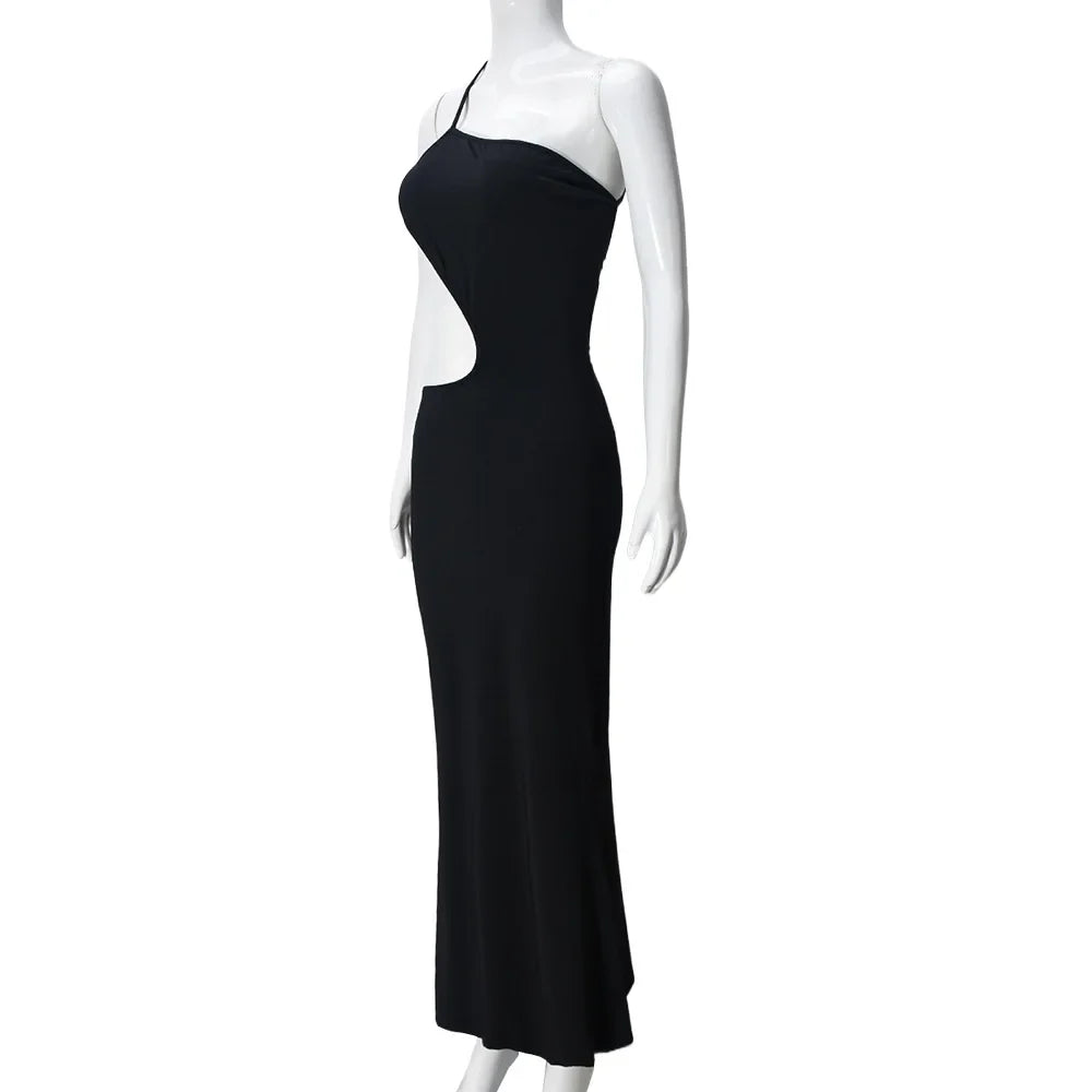 Maxi dress with open back and exposed midriff design - Halsey
