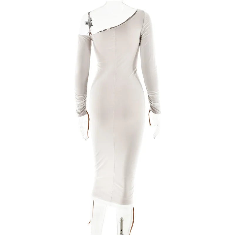Midi ruched dress with asymmetrical neckline - LOV