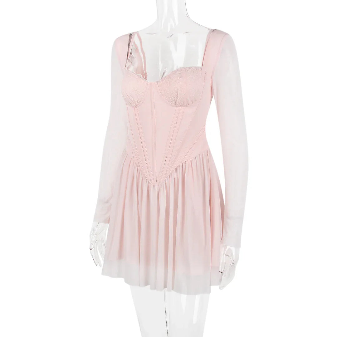 Chiffon mini dress with corset design - ROSIE
