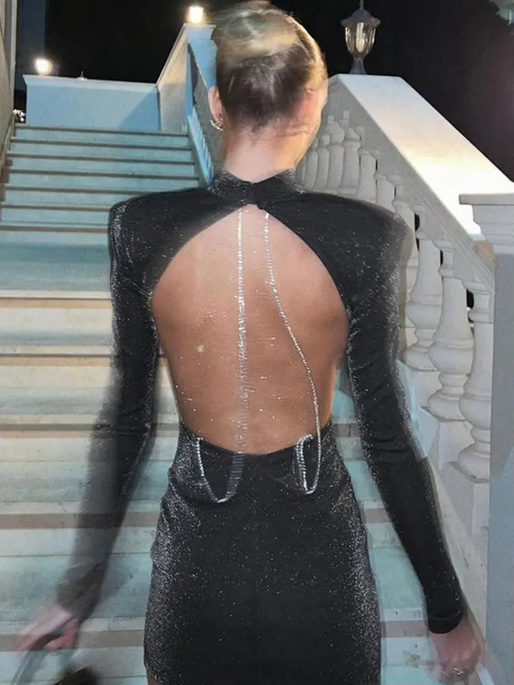 Mini Dress with Sequins and Open Back - Shiraz